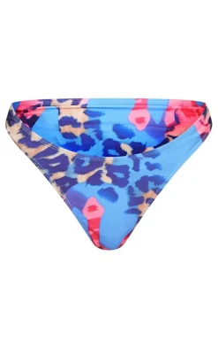 Blue Leopard Print Ruched Bandeau Bikini Top
