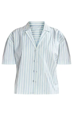 Blue Linen Look Striped Oversized Shirt