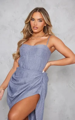 Blue Linen Look Structured Corset Top
