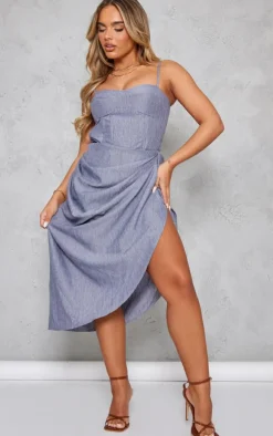 Blue Linen Look Structured Corset Top