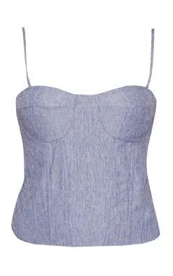 Blue Linen Look Structured Corset Top