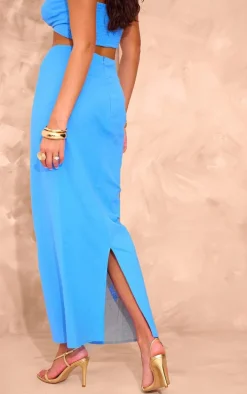 Blue Linen Look V Bar Maxi Skirt