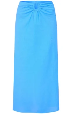 Blue Linen Look V Bar Maxi Skirt
