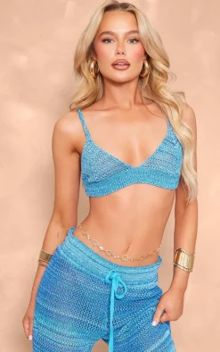 Blue Marl Crochet Triangle Beach Bralet