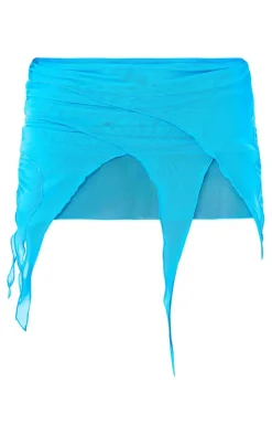Blue Mesh Layered Mini Beach Skirt