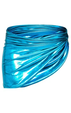 Blue Metallic Ruched Front Beach Skirt