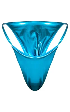 Blue Metallic Tanga Bikini Bottoms