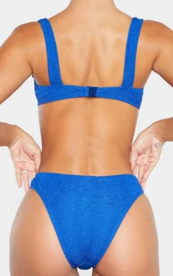 Blue Mini Crinkle Cheeky Bum Bikini Bottom