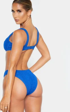 Blue Mini Crinkle Underwired Square Neck Bikini Top