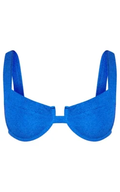 Blue Mini Crinkle Underwired Square Neck Bikini Top