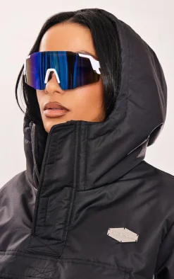 Blue Mirrored Lens Shield Sporty Visor Sunglasses