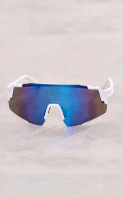 Blue Mirrored Lens Shield Sporty Visor Sunglasses