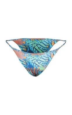 Blue Mixed Animal Print Bikini Bottoms