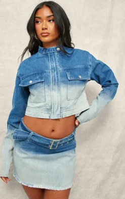 Blue Ombre Denim Belted Mini Skirt