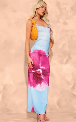 Blue Onion Skin Orchid Print Maxi Dress