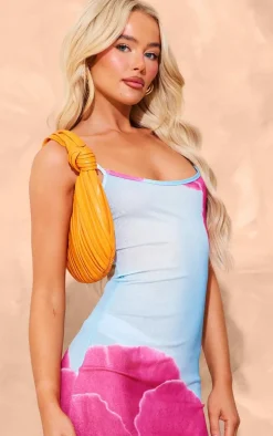 Blue Onion Skin Orchid Print Maxi Dress