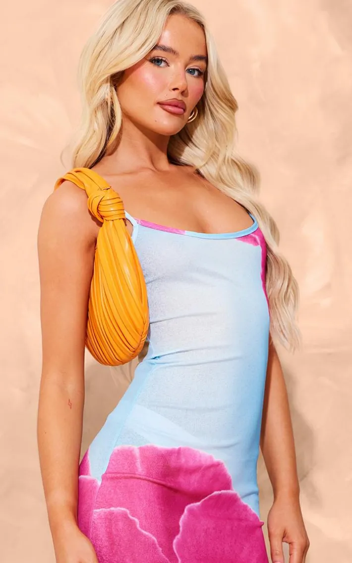 Blue Onion Skin Orchid Print Maxi Dress