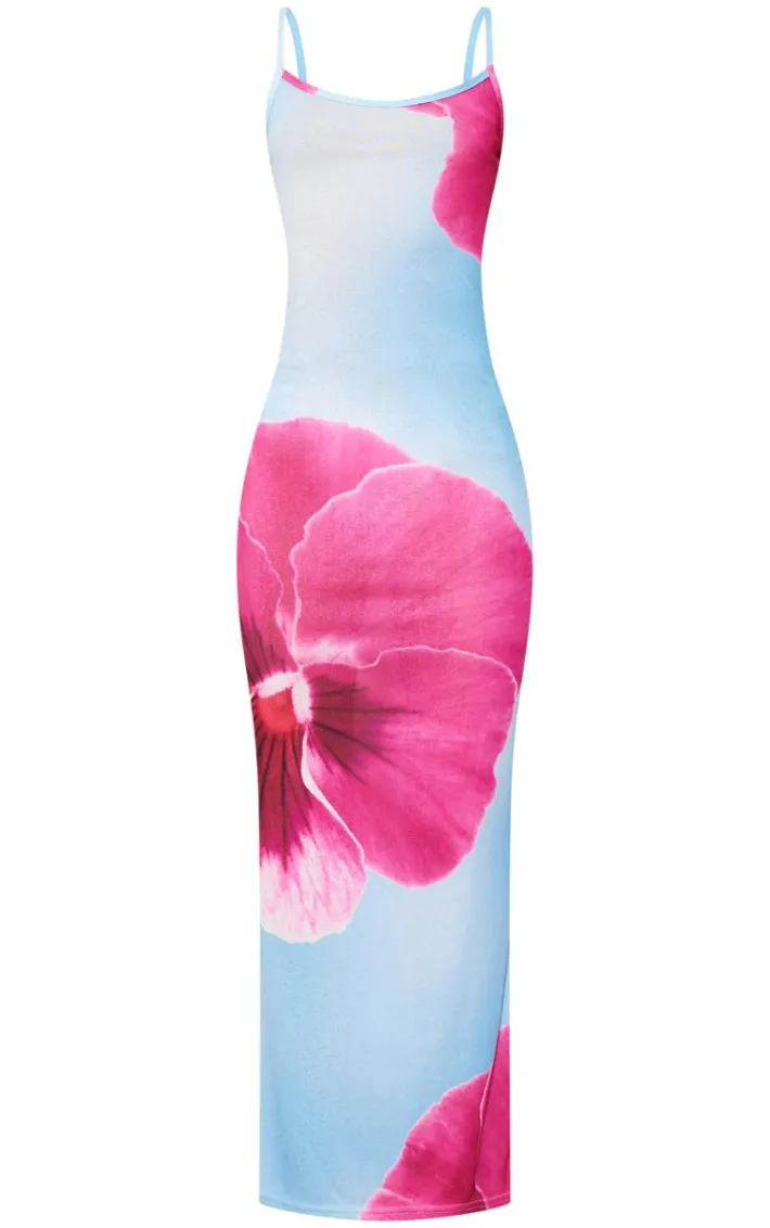 Blue Onion Skin Orchid Print Maxi Dress