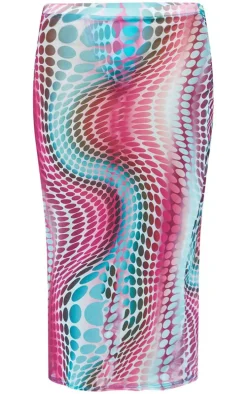 Blue Optical Dot Print Mesh Midi Beach Skirt