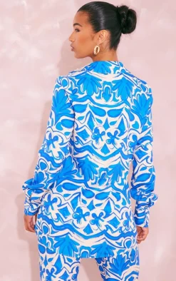 Blue Oversized Print Shirt