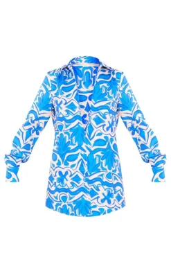 Blue Oversized Print Shirt