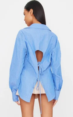 Blue Oversized Striped Cut Out Back Shirt