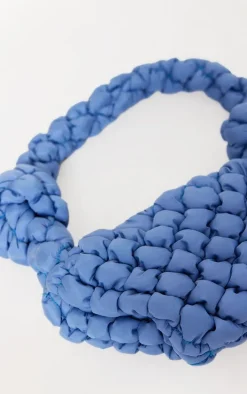 Blue Padded Knot Zip Shoulder Bag