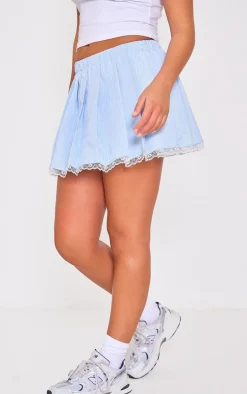 Blue Pinstripe Pleated Skater Skirt