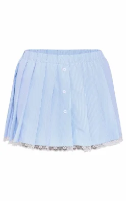 Blue Pinstripe Pleated Skater Skirt