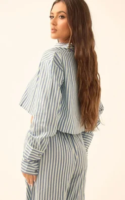 Blue Pinstripe Woven Cropped Shirt