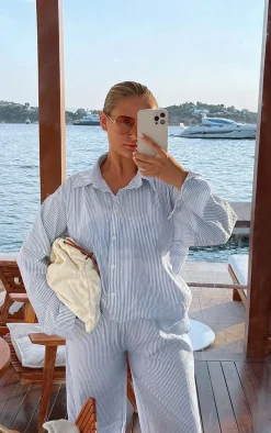 Blue Pinstripe Woven Oversized Wide Leg Pants