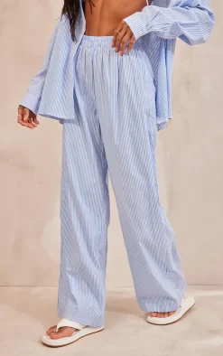 Blue Pinstripe Woven Oversized Wide Leg Pants