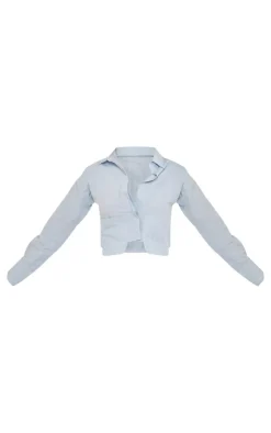 Blue Poplin Pinstripe Pocket Detail Cropped Shirt