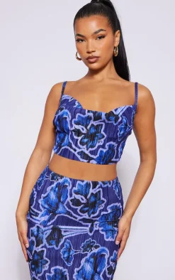 Blue Print Plisse Strappy Cowl Neck Top