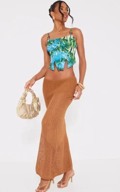 Blue Printed Textured Satin Tortoise Shell Detail Corset