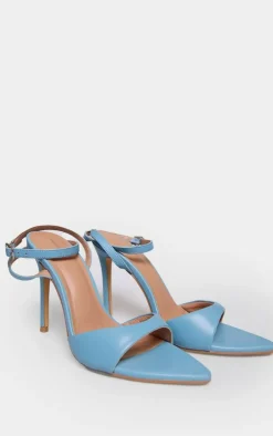 Blue PU Point Toe High Stiletto Heeled Sandals