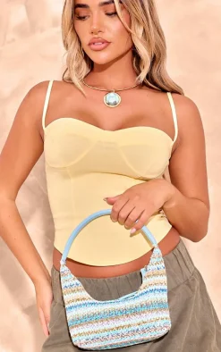 Blue Raffia Curved Handle Shoulder Bag