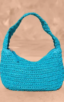 Blue Raffia Shoulder Bag