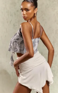 Blue Renaissance Woven Frill Split Lace Trim Front Cami Top