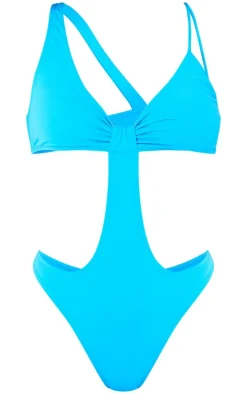 Blue Ruched Cut Out Swimsuit