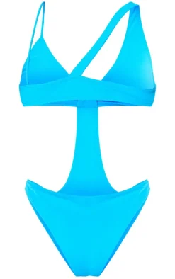 Blue Ruched Cut Out Swimsuit