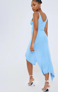 Blue Ruffled Asymmetric Hem Hem Floaty Maxi Dress