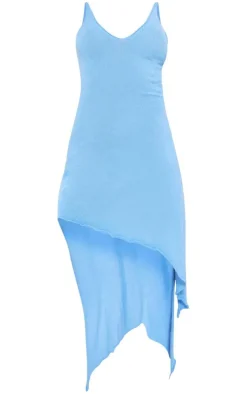 Blue Ruffled Asymmetric Hem Hem Floaty Maxi Dress