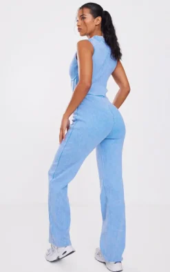 Blue Seam Detail Straight Leg Rib Jumpsuit