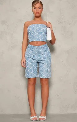 Blue Sequin Candyfloss Baggy Denim Shorts