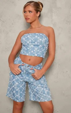 Blue Sequin Candyfloss Baggy Denim Shorts