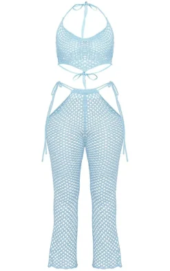 Blue Sequin Crochet Flare Pants & Top