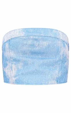 Blue Sequin Denim Textured Mini Skirt