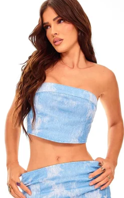 Blue Sequin Denim Textured Corset Top