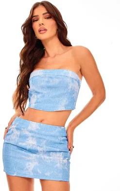 Blue Sequin Denim Textured Corset Top